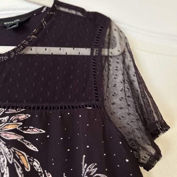 Floral Brown Sheer Sleeve Top - Picture 2 of 2